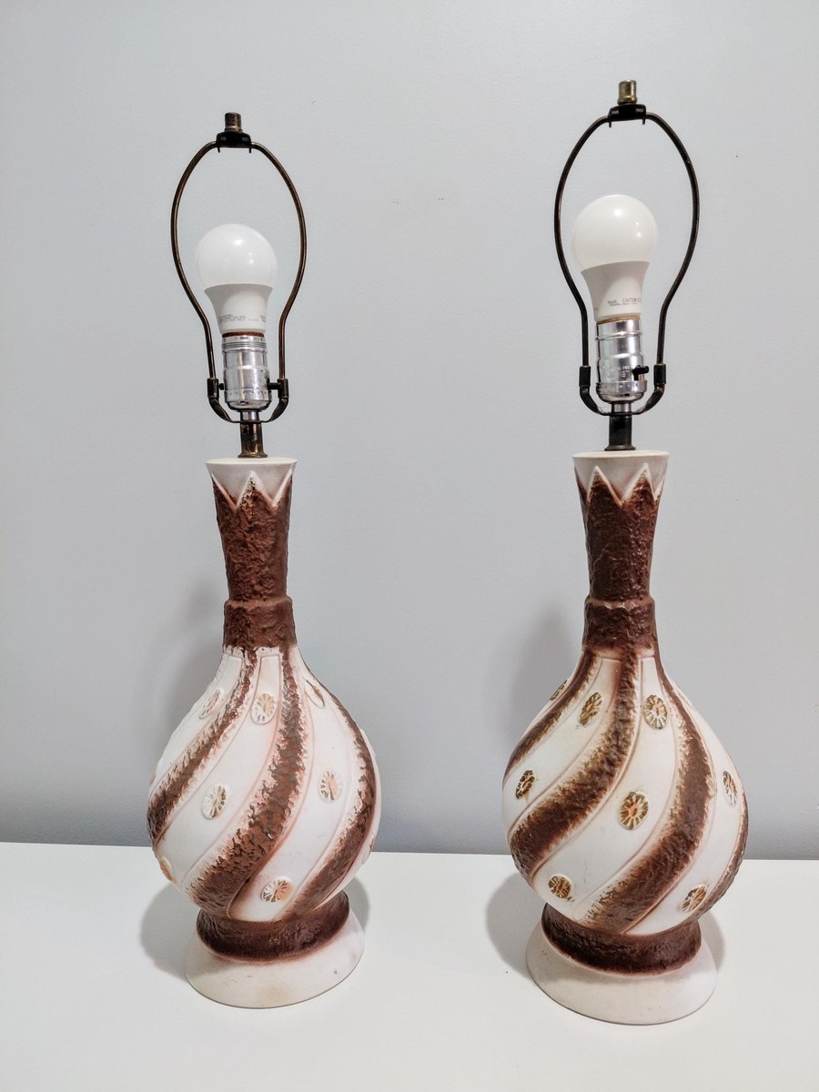 Vintage Drip Glaze Ceramic Table Lamps Pair, Mid Century Modern Earth Tone Lighting, 1970s MCM Bedside Lamps, Retro Ambient Decor, view 17
