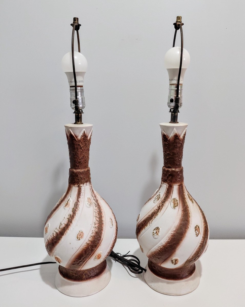 Vintage Drip Glaze Ceramic Table Lamps Pair, Mid Century Modern Earth Tone Lighting, 1970s MCM Bedside Lamps, Retro Ambient Decor, view 18