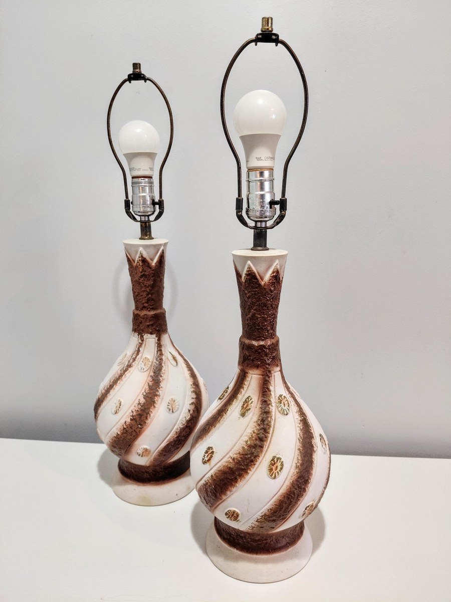 Vintage Drip Glaze Ceramic Table Lamps Pair, Mid Century Modern Earth Tone Lighting, 1970s MCM Bedside Lamps, Retro Ambient Decor, view 5