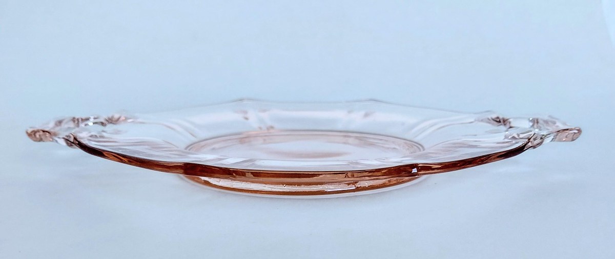 Pink Depression Glass Mayonnaise Set 3pc Vintage Bowl Plate Ladle, view 13