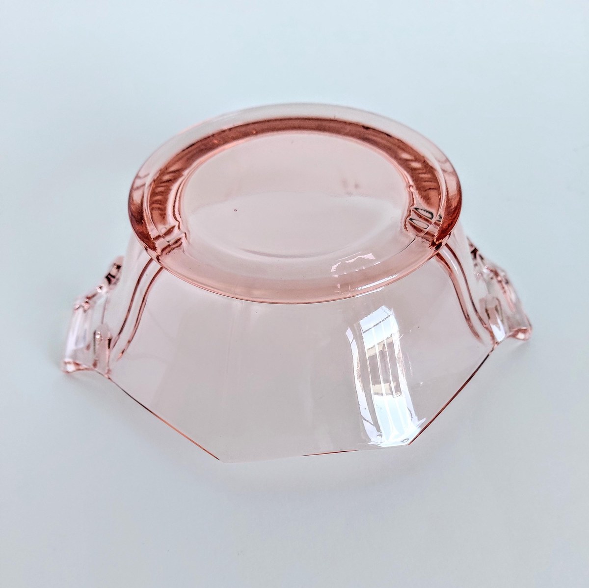 Pink Depression Glass Mayonnaise Set 3pc Vintage Bowl Plate Ladle, view 15