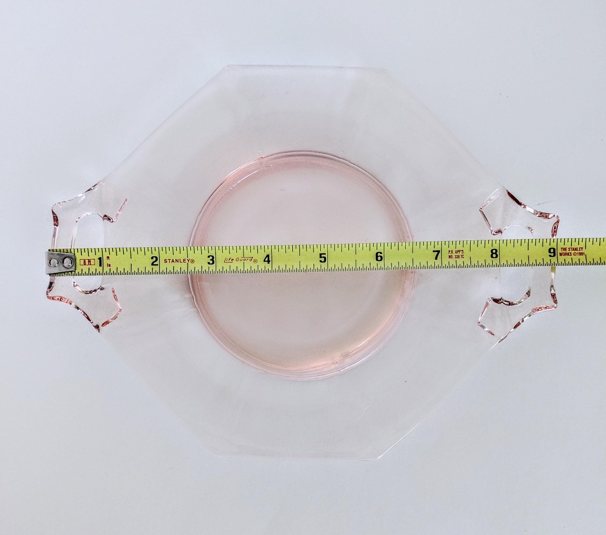 Pink Depression Glass Mayonnaise Set 3pc Vintage Bowl Plate Ladle, view 18