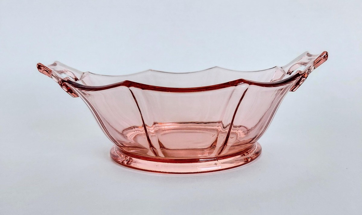 Pink Depression Glass Mayonnaise Set 3pc Vintage Bowl Plate Ladle, view 6