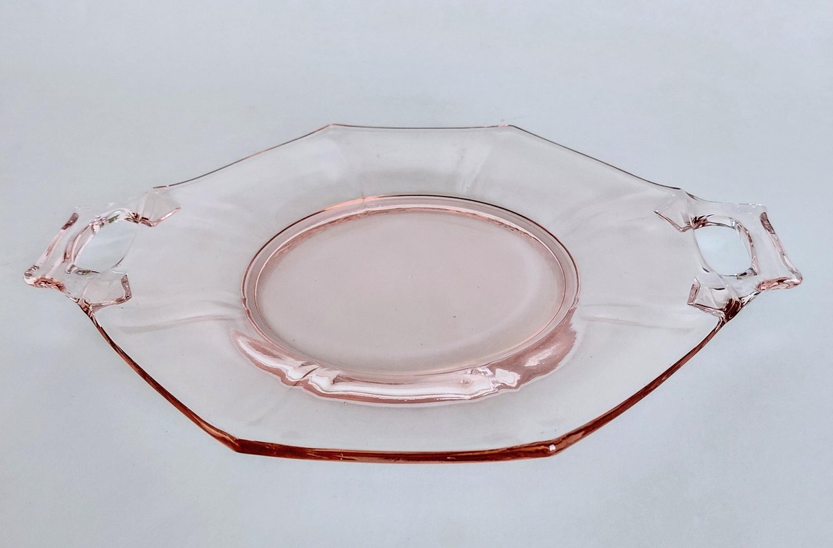 Pink Depression Glass Mayonnaise Set 3pc Vintage Bowl Plate Ladle, view 7
