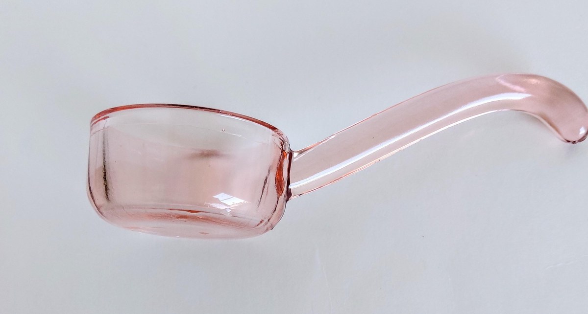 Pink Depression Glass Mayonnaise Set 3pc Vintage Bowl Plate Ladle, view 9