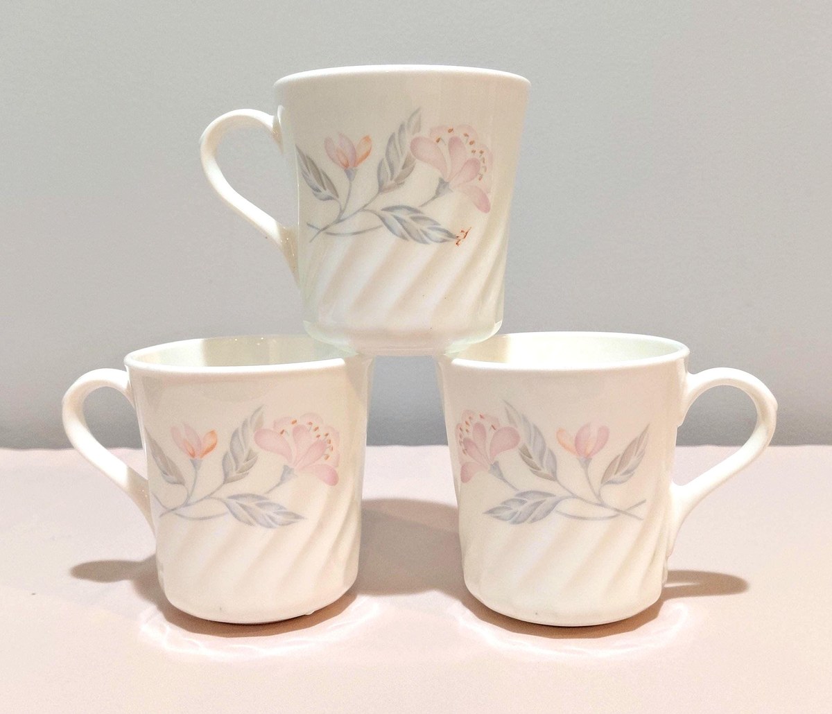 Corelle Pink Trio Swirl Tea Set Cups Saucers Plates 4 Sets, view 10