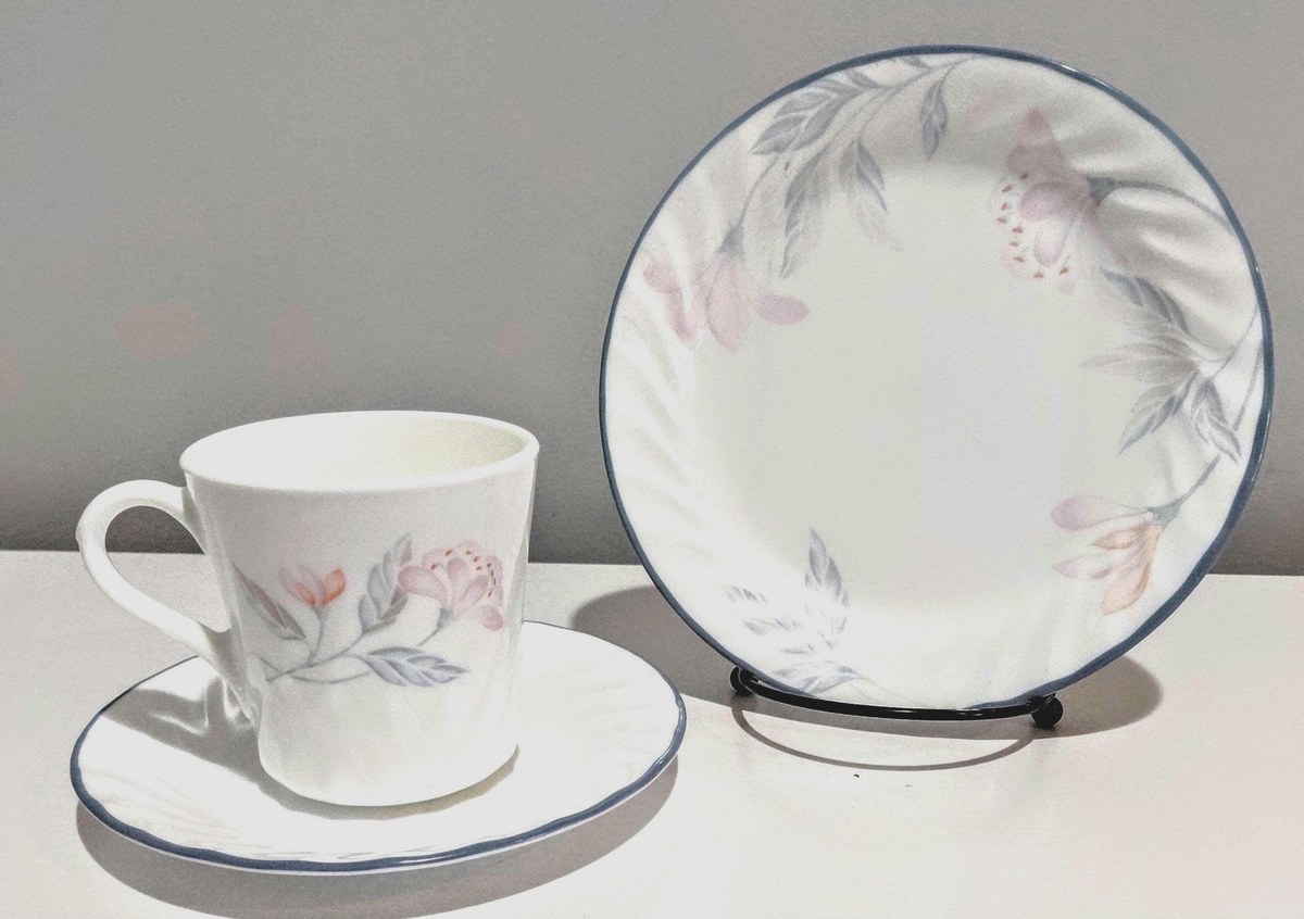 Corelle Pink Trio Swirl Tea Set Cups Saucers Plates 4 Sets, view 20