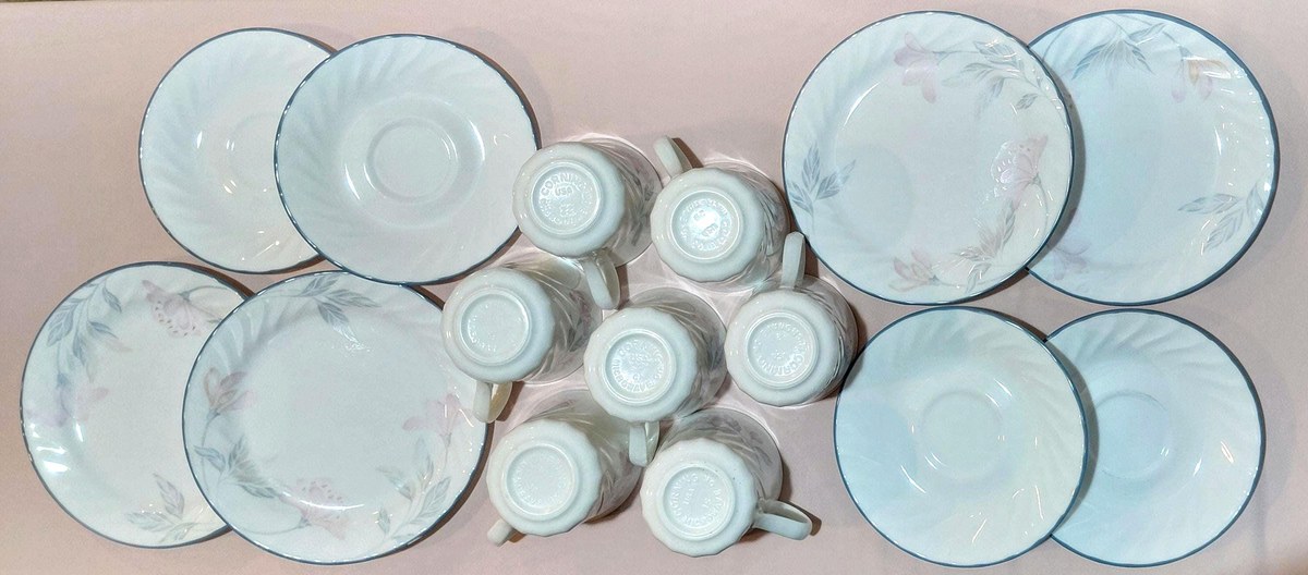 Corelle Pink Trio Swirl Tea Set Cups Saucers Plates 4 Sets, view 3