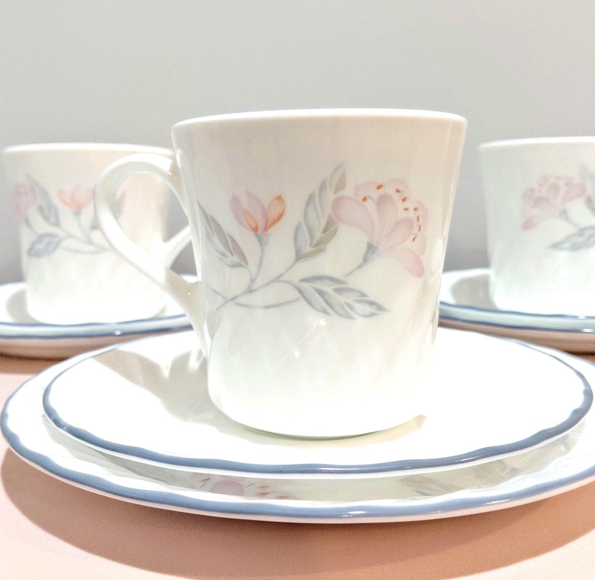 Corelle Pink Trio Swirl Tea Set Cups Saucers Plates 4 Sets, view 9