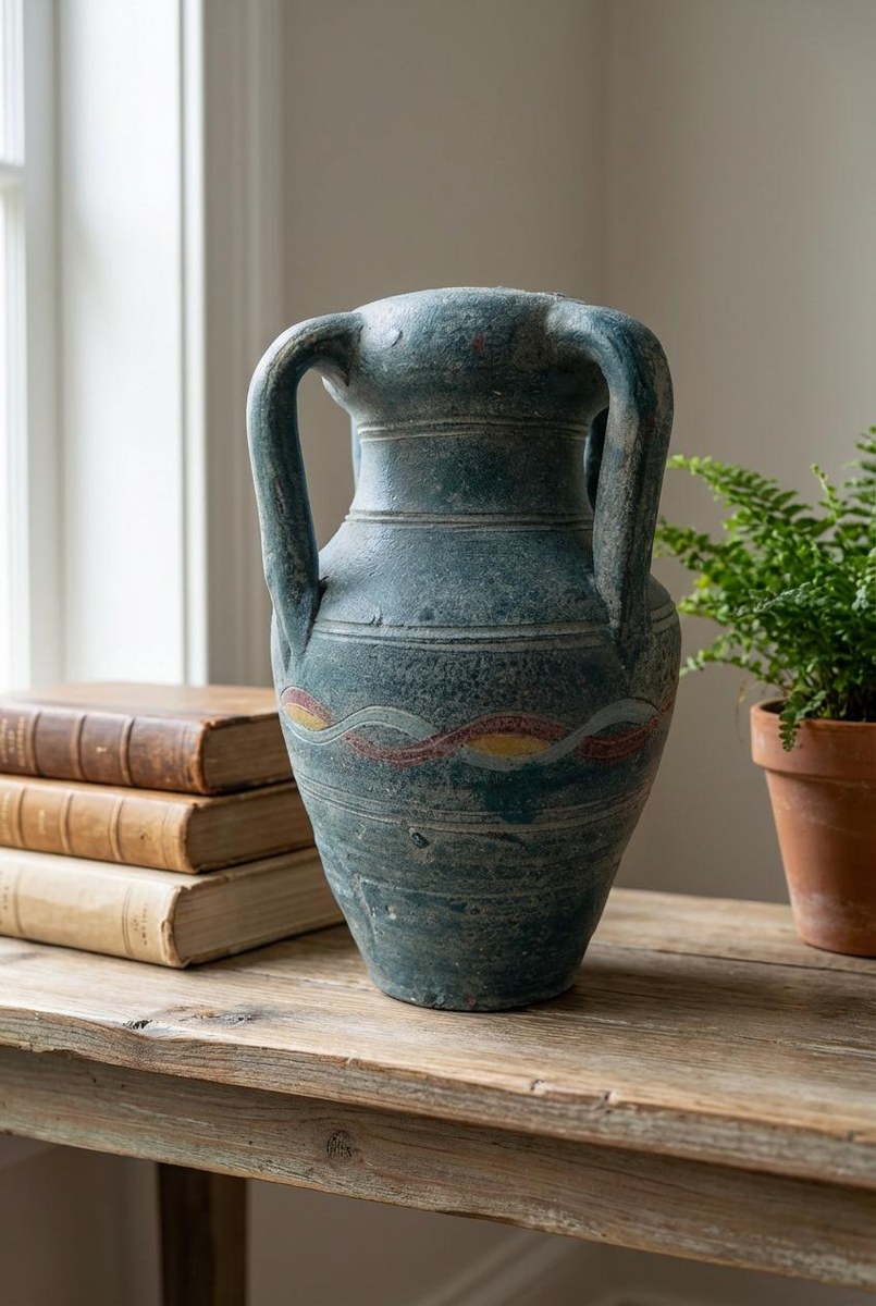 Handmade Studio Pottery Amphora Vase: Four-Handle Rustic Earthy Vessel, view 2