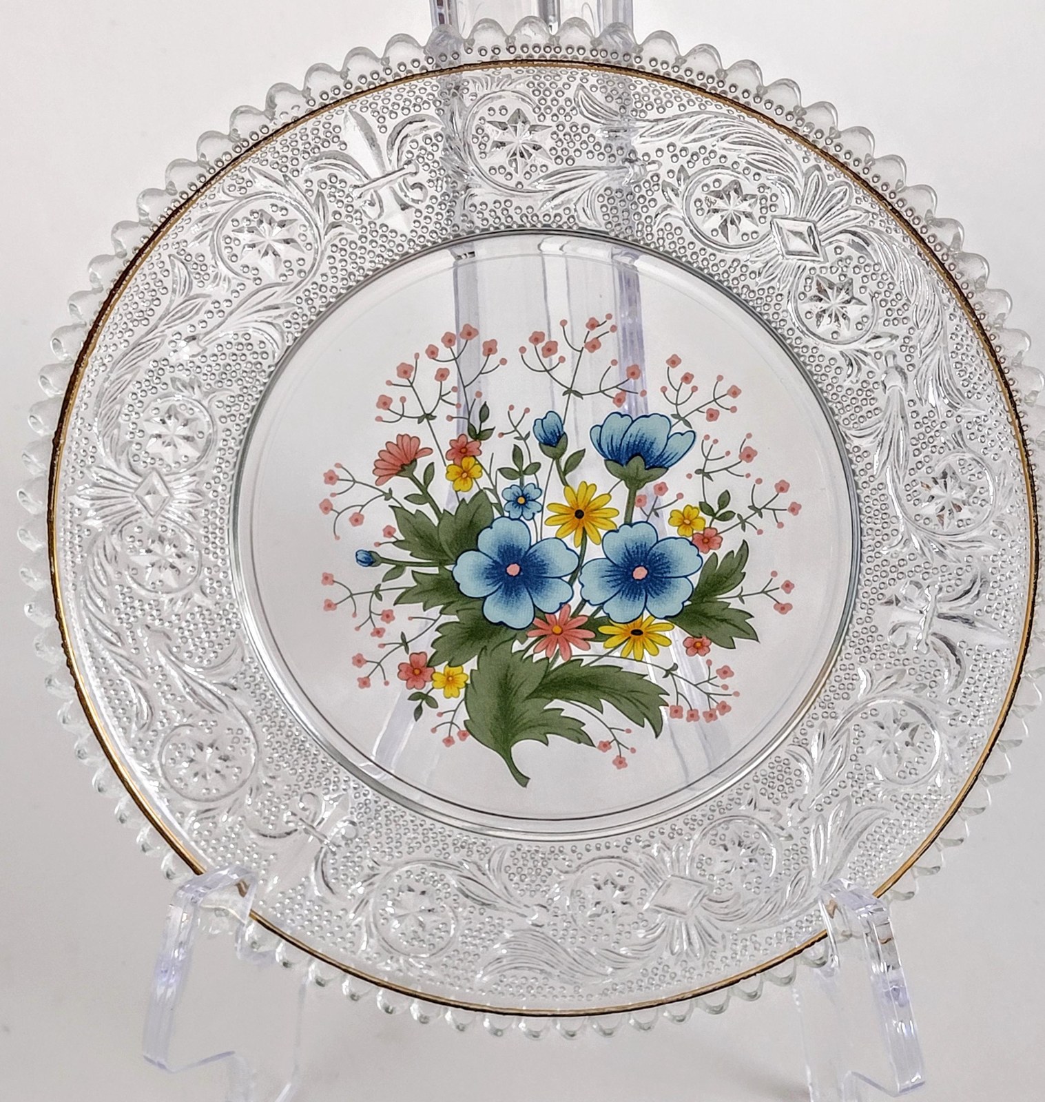Vintage Floral Glass Dessert Plates Set of 8 Gold Rim Cottagecore 6 Inch Salad Plates Spring Tableware
