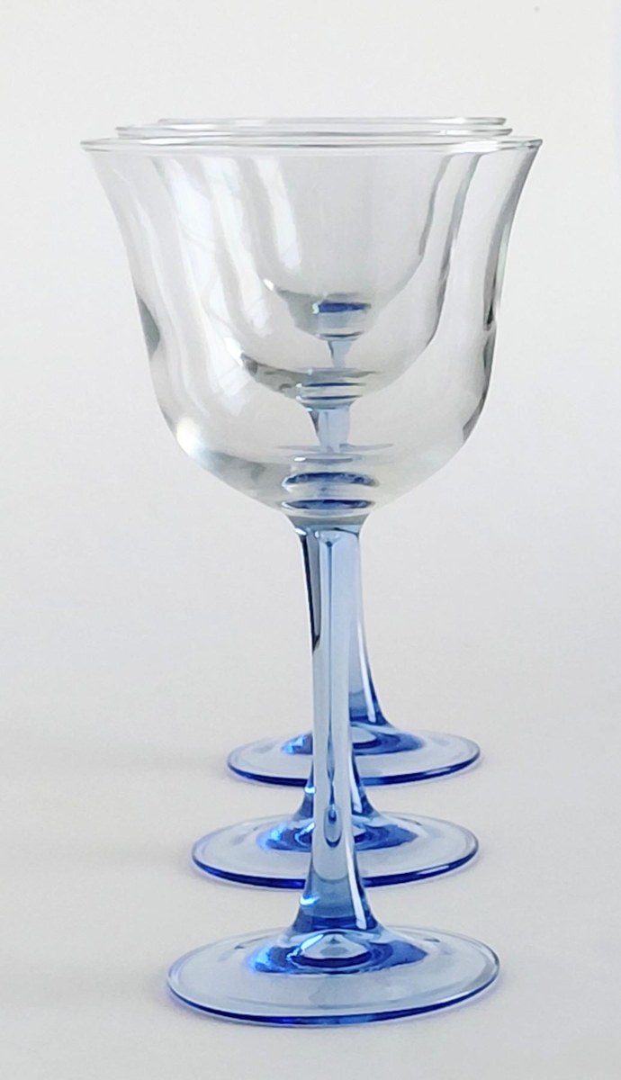 Vintage Blue Stem Wine Glasses Set of 3, Clear Goblets, 8 oz Wine Glasses, Replacement Stemware, Barware Set, Mismatched Glasses, view 12