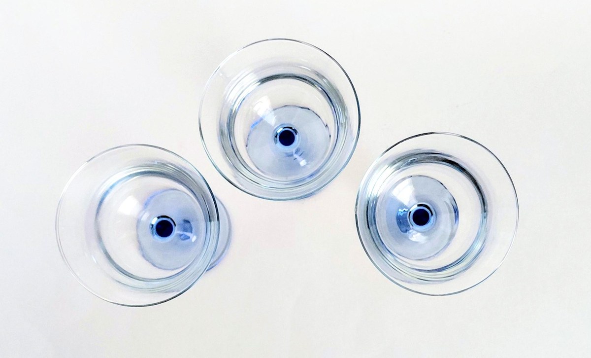 Vintage Blue Stem Wine Glasses Set of 3, Clear Goblets, 8 oz Wine Glasses, Replacement Stemware, Barware Set, Mismatched Glasses, view 5
