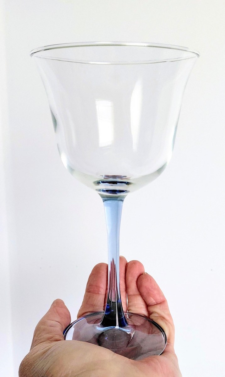 Vintage Blue Stem Wine Glasses Set of 3, Clear Goblets, 8 oz Wine Glasses, Replacement Stemware, Barware Set, Mismatched Glasses, view 6