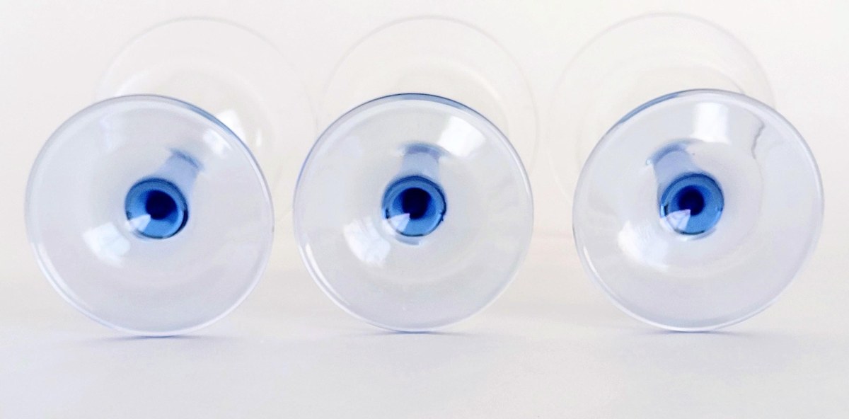 Vintage Blue Stem Wine Glasses Set of 3, Clear Goblets, 8 oz Wine Glasses, Replacement Stemware, Barware Set, Mismatched Glasses, view 8