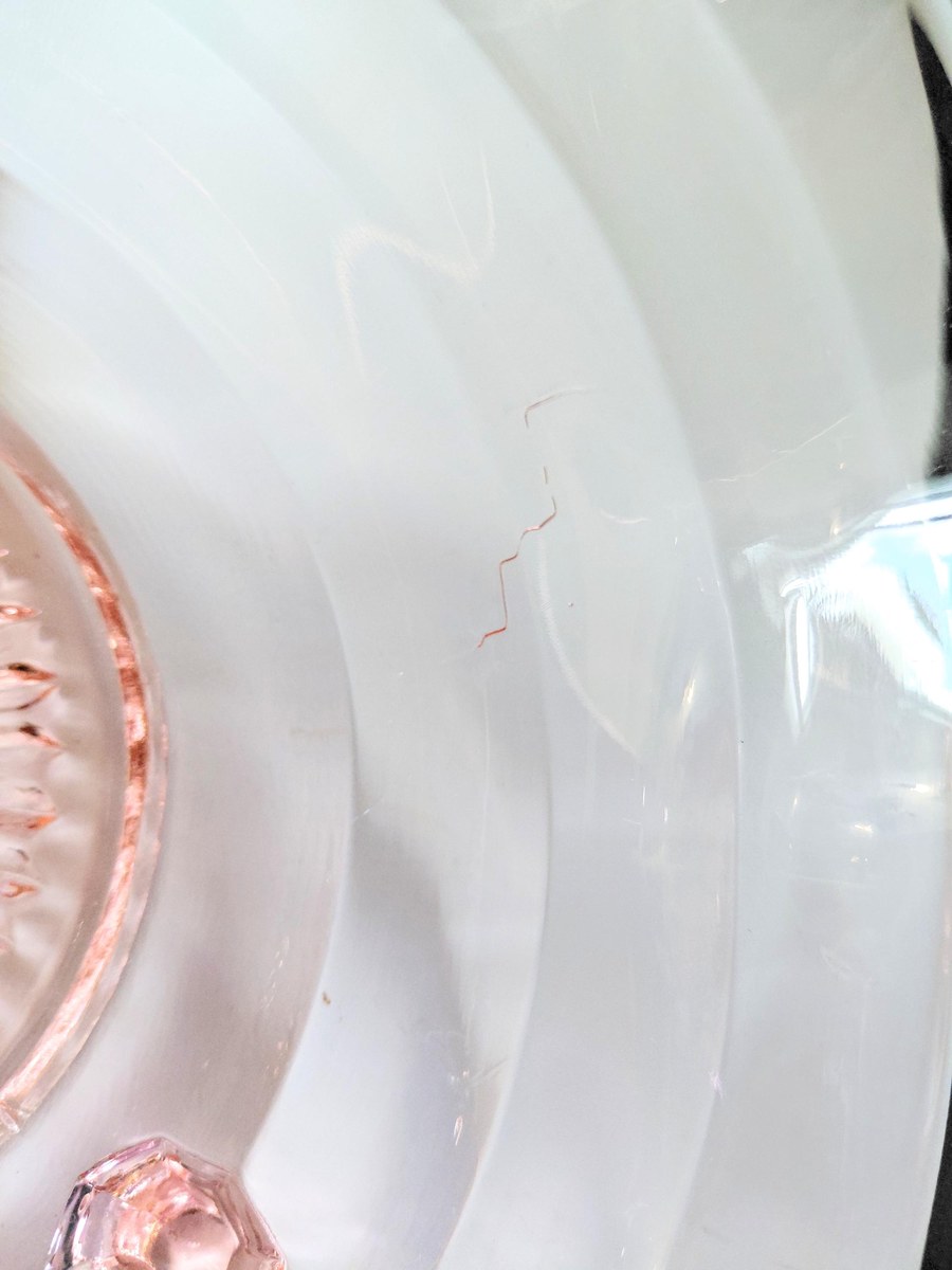 Vintage Pink Depression Glass Bowl Footed Ruffled Edge Serving Bowl Scalloped Glass Centerpiece 10 Inch Console Bowl, view 10