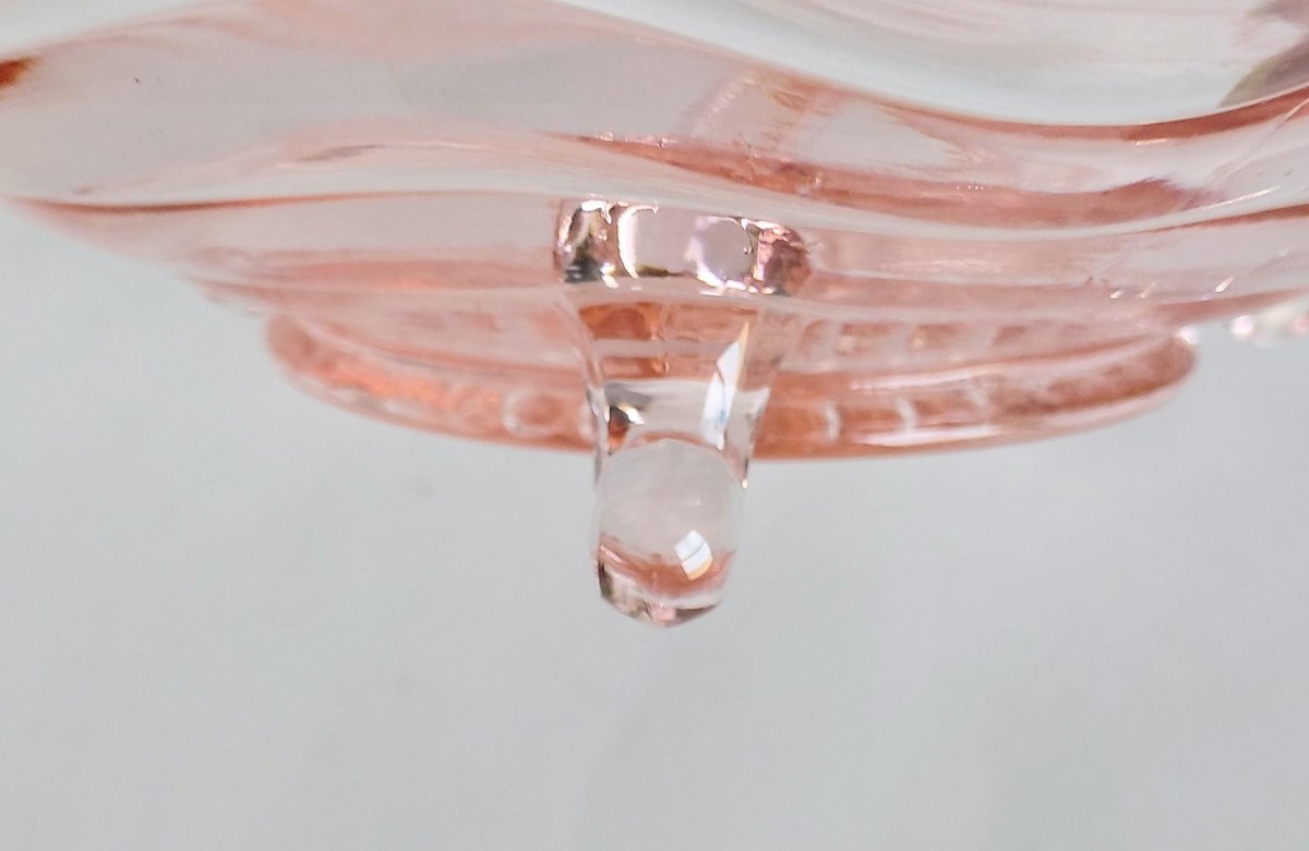 Vintage Pink Depression Glass Bowl Footed Ruffled Edge Serving Bowl Scalloped Glass Centerpiece 10 Inch Console Bowl, view 7