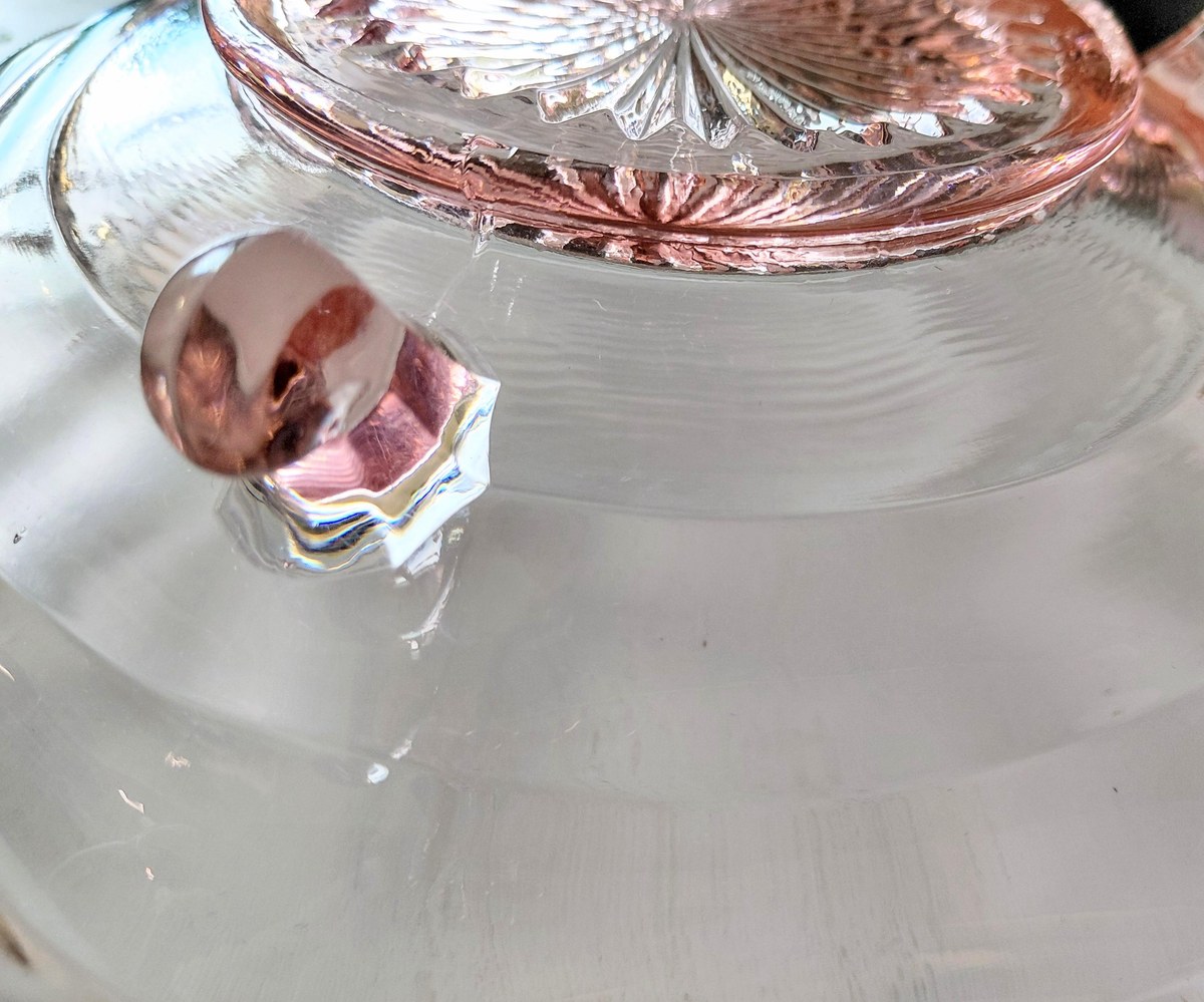 Vintage Pink Depression Glass Bowl Footed Ruffled Edge Serving Bowl Scalloped Glass Centerpiece 10 Inch Console Bowl, view 8