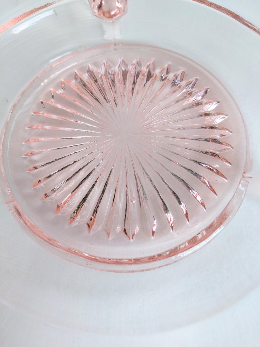 Vintage Pink Depression Glass Bowl Footed Ruffled Edge Serving Bowl Scalloped Glass Centerpiece 10 Inch Console Bowl, view 9