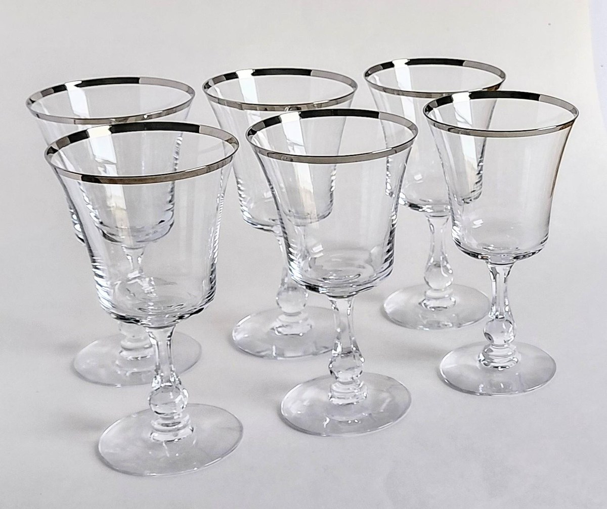 Vintage Fostoria Platinum Rim Goblets Set of 6, Elegant 8 oz Stemware, Hard to Find Full Set, Mid Century Glassware, view 2