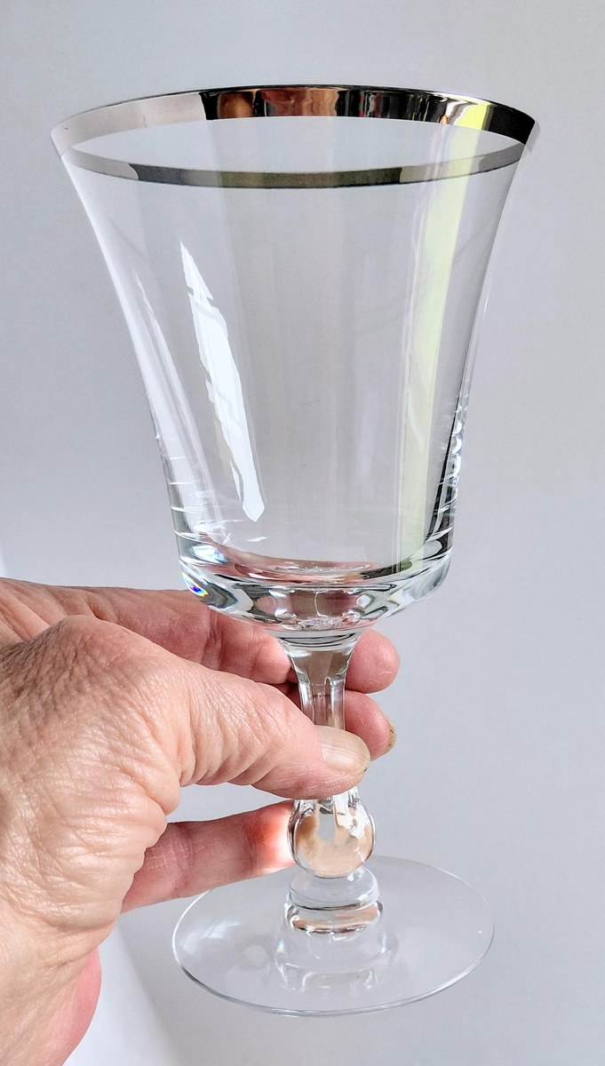 Vintage Fostoria Platinum Rim Goblets Set of 6, Elegant 8 oz Stemware, Hard to Find Full Set, Mid Century Glassware, view 9