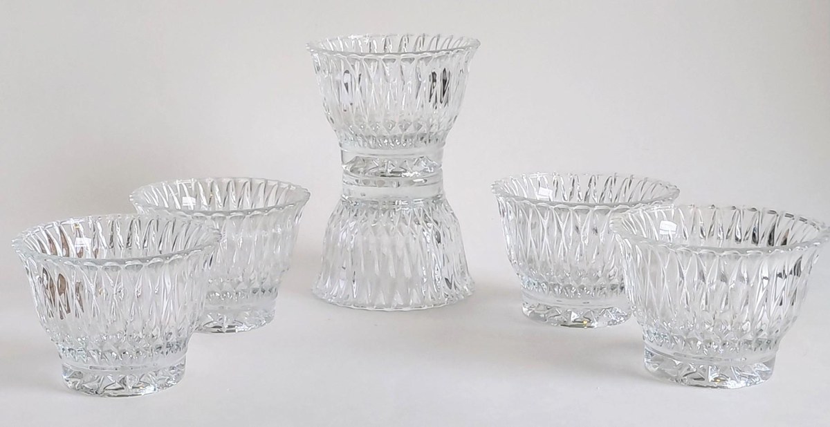 Vintage Libbey Pressed Glass Dessert Bowls Set of 6, Clear Cut Glass Style Berry Bowls, Scalloped Rim, Ice Cream Dishes, view 13
