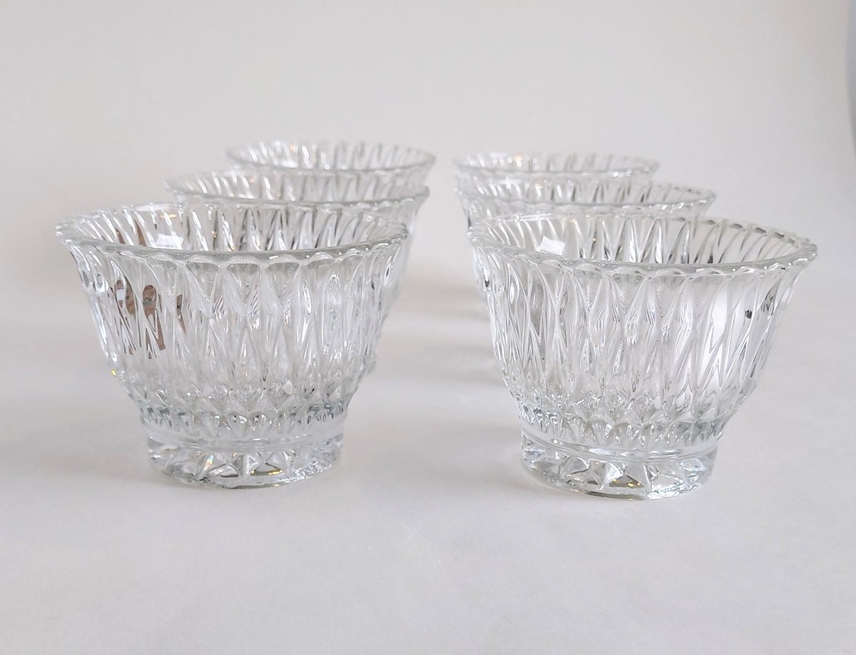 Vintage Libbey Pressed Glass Dessert Bowls Set of 6, Clear Cut Glass Style Berry Bowls, Scalloped Rim, Ice Cream Dishes, view 14