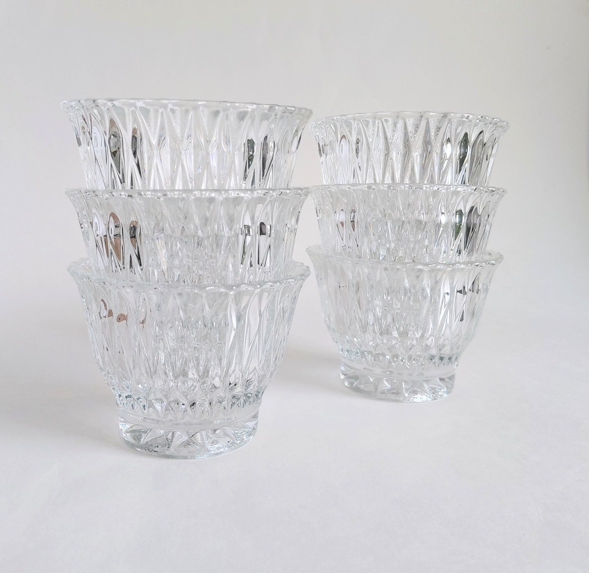 Vintage Libbey Pressed Glass Dessert Bowls Set of 6, Clear Cut Glass Style Berry Bowls, Scalloped Rim, Ice Cream Dishes, view 16