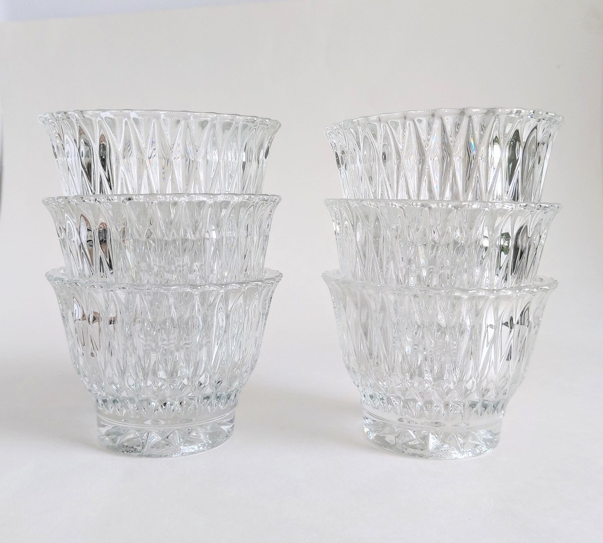 Vintage Libbey Pressed Glass Dessert Bowls Set of 6, Clear Cut Glass Style Berry Bowls, Scalloped Rim, Ice Cream Dishes, view 5