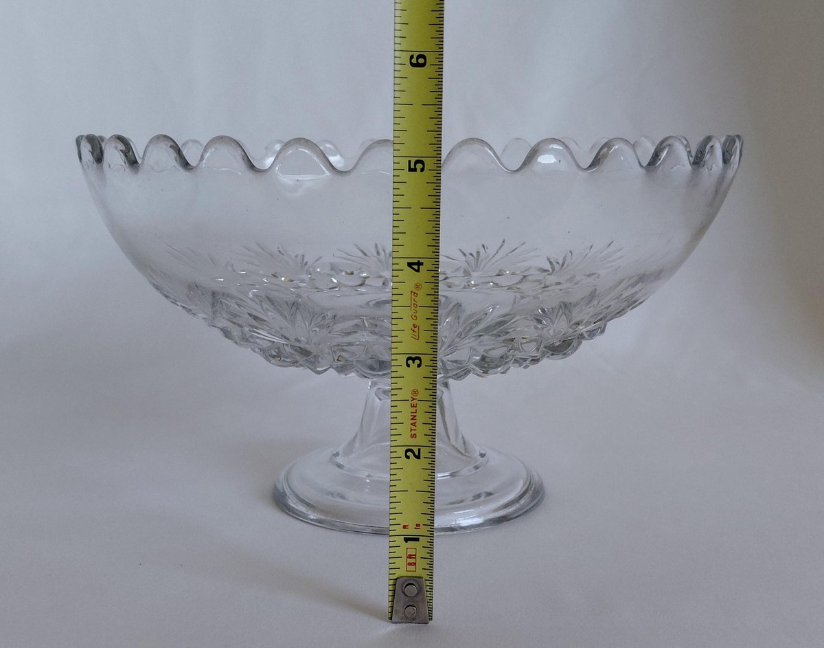 Antique Bryce Higbee Charm EAPG Compote, Rosette Palms Pressed Glass Bowl, Victorian Pedestal Dish c1900, view 11
