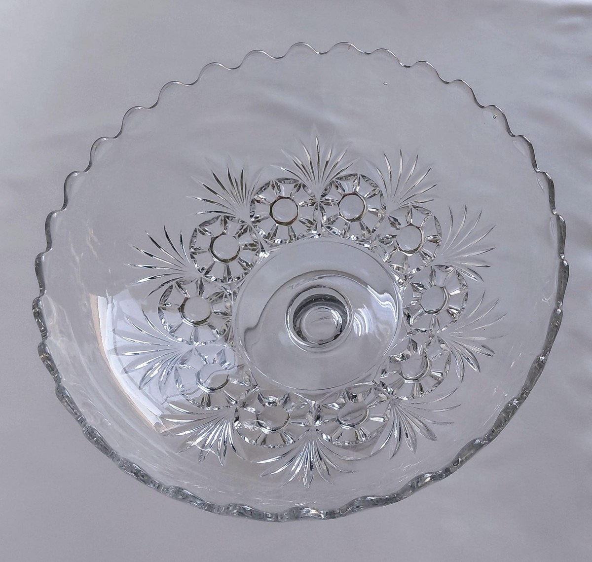 Antique Bryce Higbee Charm EAPG Compote, Rosette Palms Pressed Glass Bowl, Victorian Pedestal Dish c1900, view 13