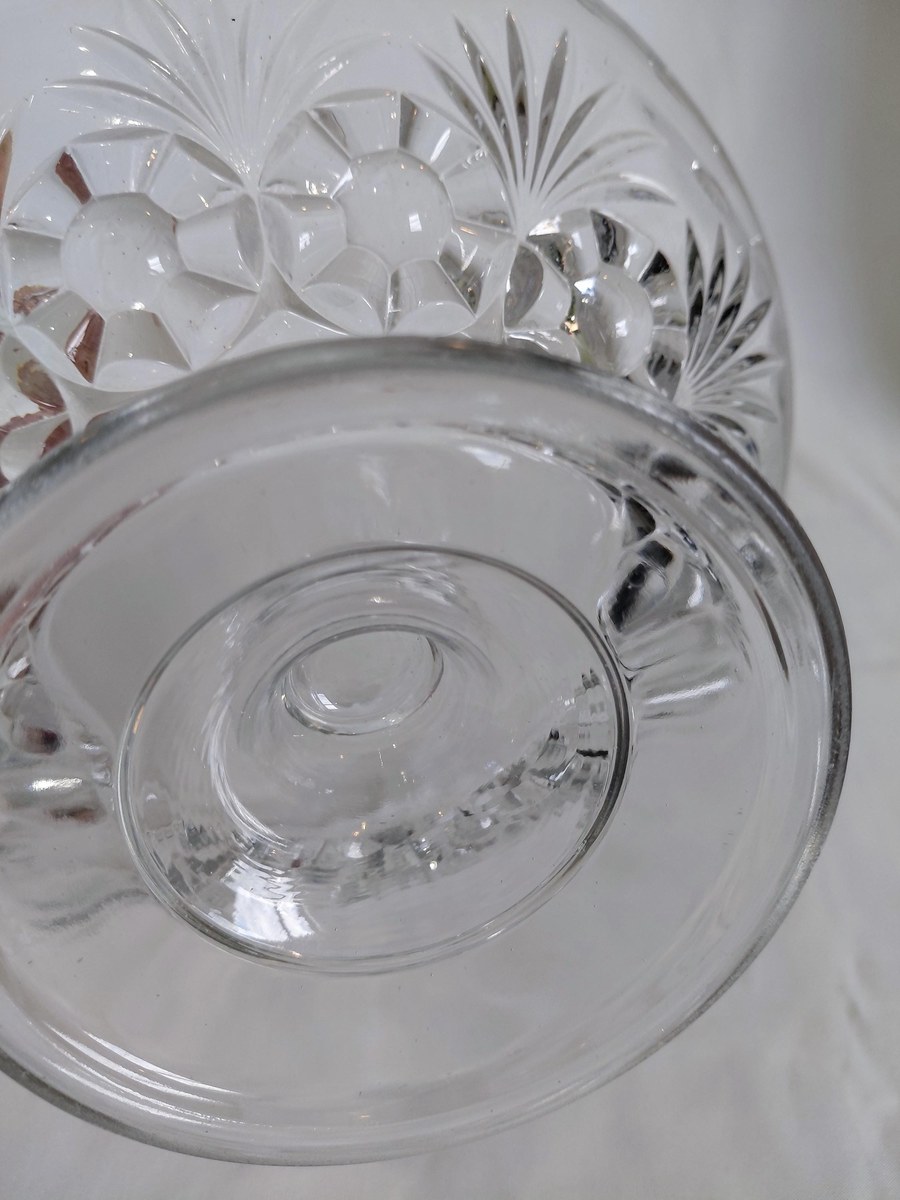 Antique Bryce Higbee Charm EAPG Compote, Rosette Palms Pressed Glass Bowl, Victorian Pedestal Dish c1900, view 14