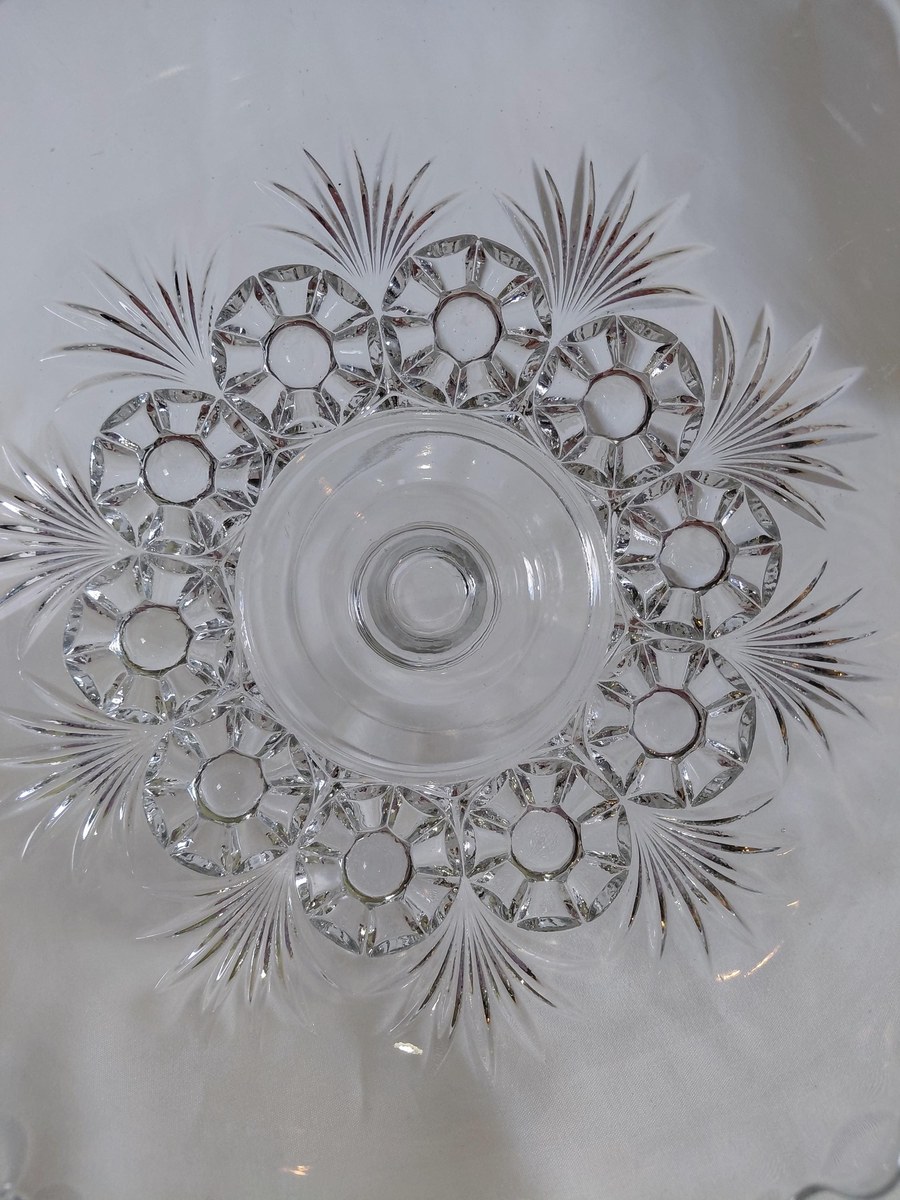 Antique Bryce Higbee Charm EAPG Compote, Rosette Palms Pressed Glass Bowl, Victorian Pedestal Dish c1900, view 5