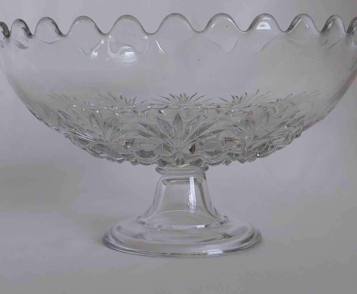 Antique Bryce Higbee Charm EAPG Compote, Rosette Palms Pressed Glass Bowl, Victorian Pedestal Dish c1900, view 6