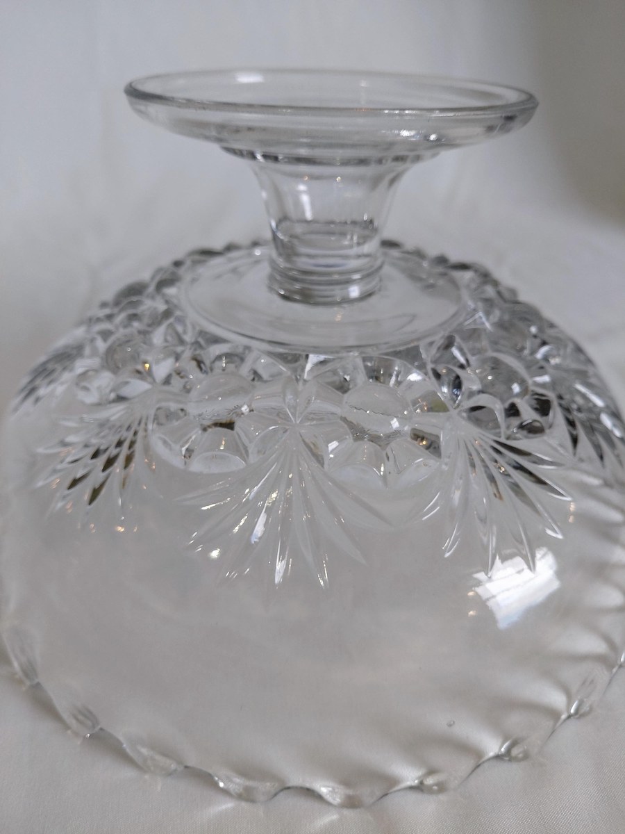 Antique Bryce Higbee Charm EAPG Compote, Rosette Palms Pressed Glass Bowl, Victorian Pedestal Dish c1900, view 8