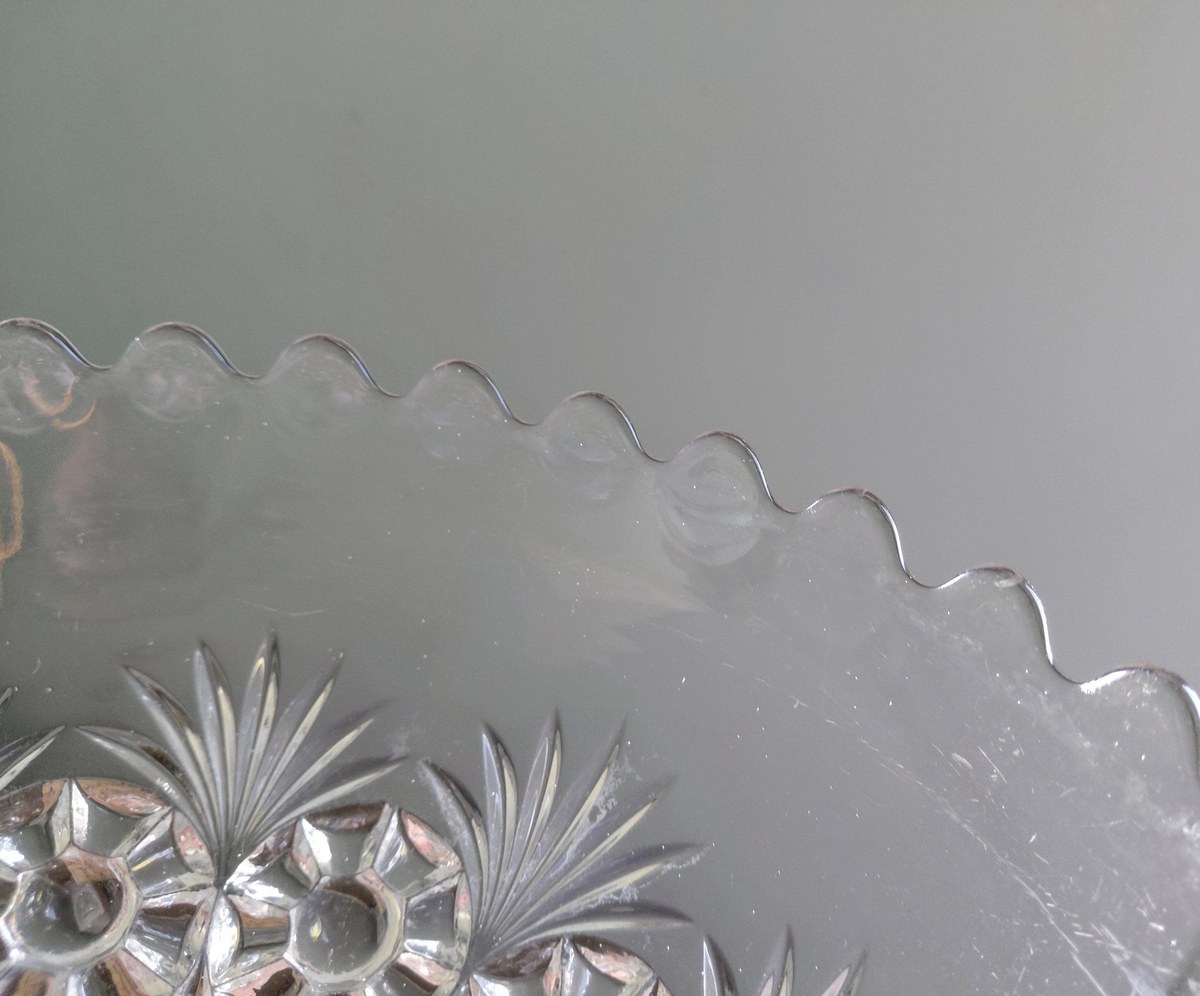Antique Bryce Higbee Charm EAPG Compote, Rosette Palms Pressed Glass Bowl, Victorian Pedestal Dish c1900, view 9