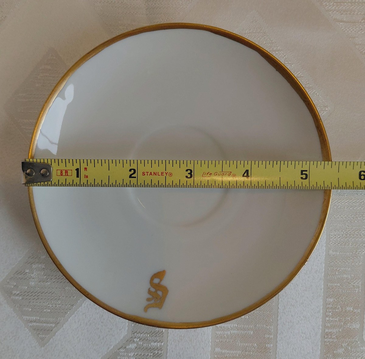 Vintage Weimar Germany Bone China Tea Set Hand Painted Heraldic Crest Gold Gilt Cups Saucers Dessert Plates Mid Century, view 14