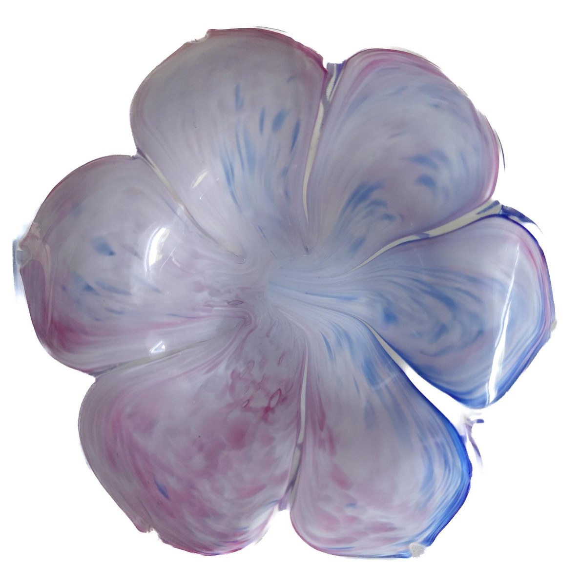 Vintage Hand Blown Art Glass Flower Sculpture 7 Inch Pink Blue Studio Glass Ribbon Decor, view 18