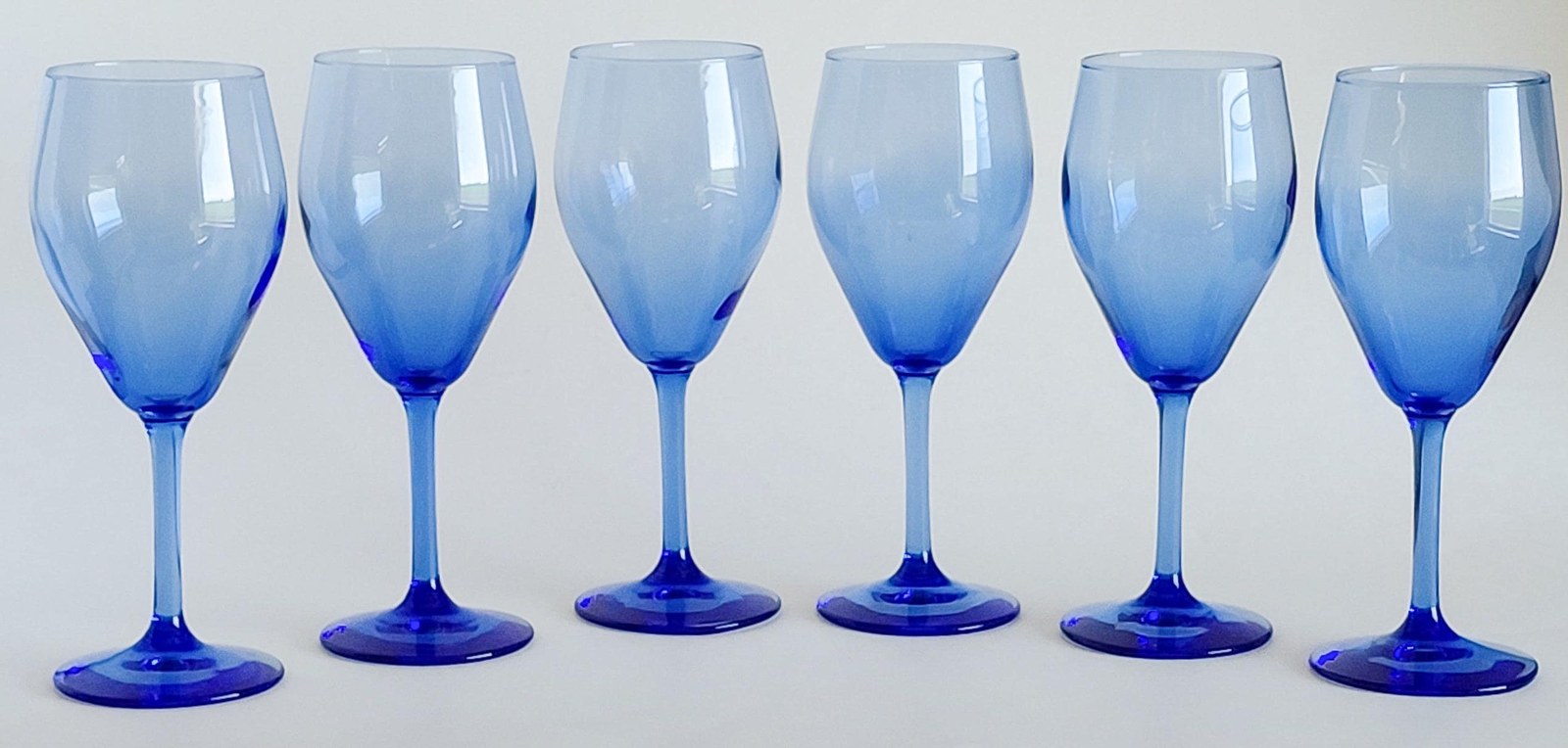 Set of 6 Blue Crystal Wine Glasses Hand Blown Stemware Teardrop Goblets 6 Oz