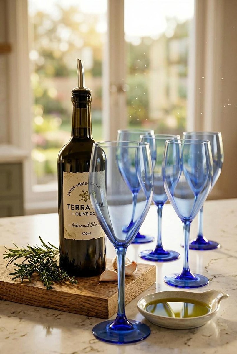 Set of 6 Blue Crystal Wine Glasses Hand Blown Stemware Teardrop Goblets 6 Oz, view 14