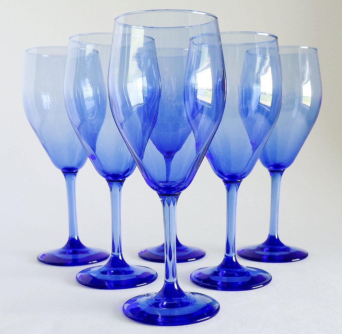 Set of 6 Blue Crystal Wine Glasses Hand Blown Stemware Teardrop Goblets 6 Oz, view 15