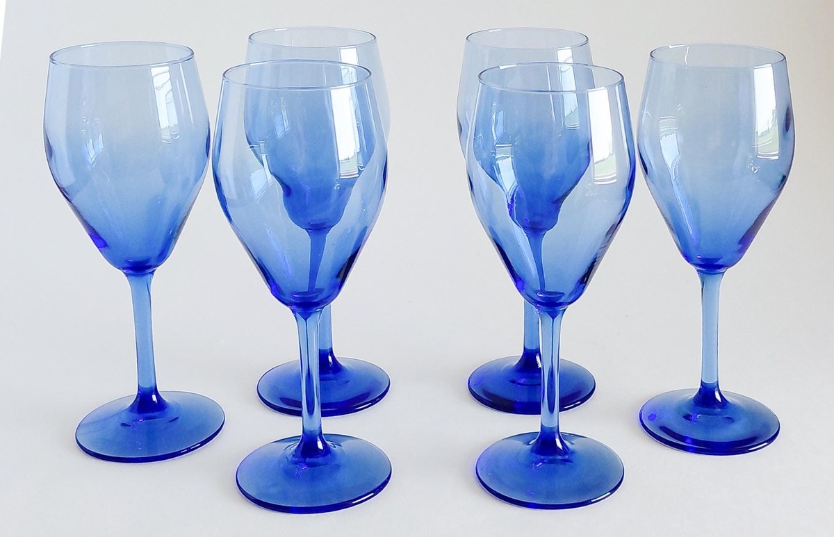 Set of 6 Blue Crystal Wine Glasses Hand Blown Stemware Teardrop Goblets 6 Oz, view 17