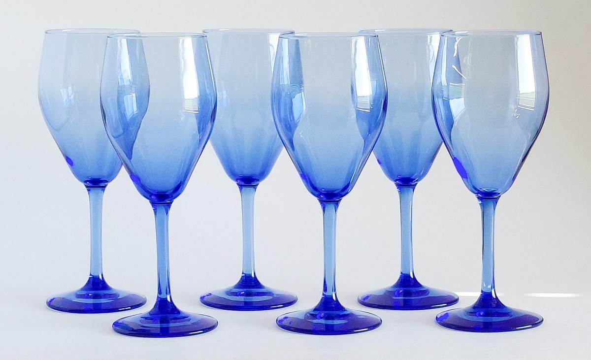 Set of 6 Blue Crystal Wine Glasses Hand Blown Stemware Teardrop Goblets 6 Oz, view 18
