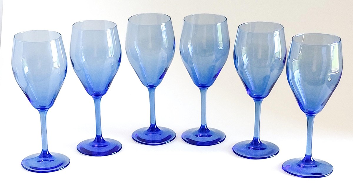 Set of 6 Blue Crystal Wine Glasses Hand Blown Stemware Teardrop Goblets 6 Oz, view 19