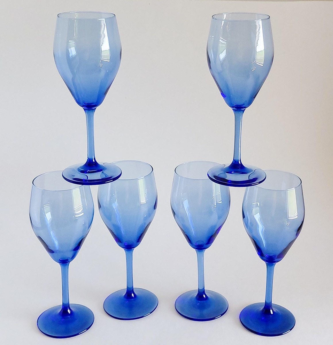 Set of 6 Blue Crystal Wine Glasses Hand Blown Stemware Teardrop Goblets 6 Oz, view 20