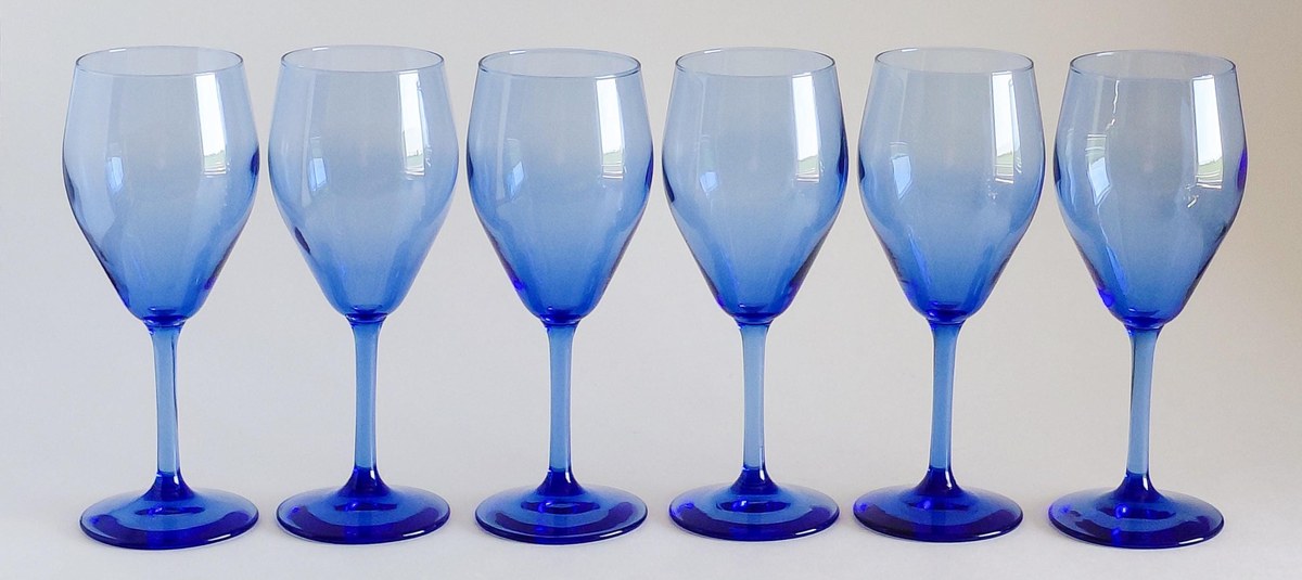 Set of 6 Blue Crystal Wine Glasses Hand Blown Stemware Teardrop Goblets 6 Oz, view 3