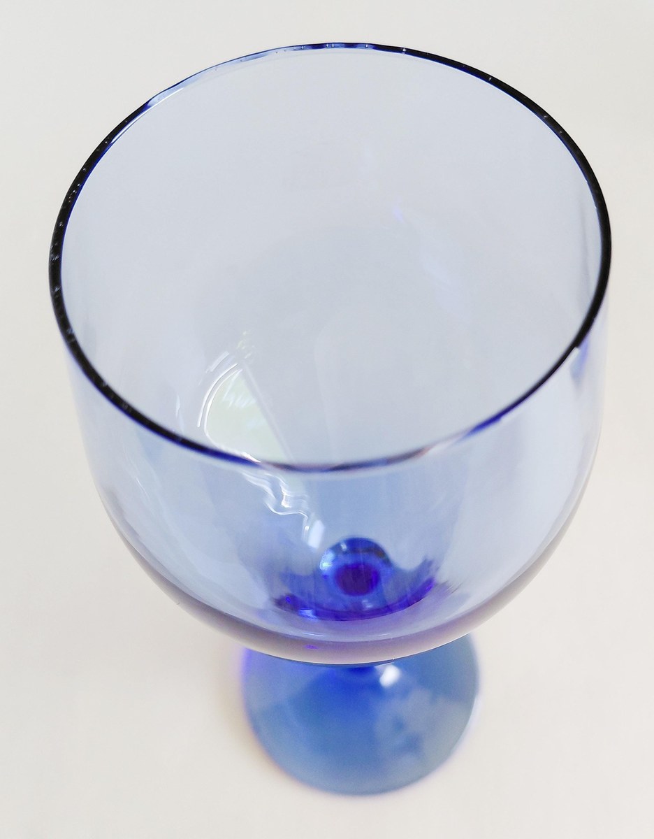 Set of 6 Blue Crystal Wine Glasses Hand Blown Stemware Teardrop Goblets 6 Oz, view 7