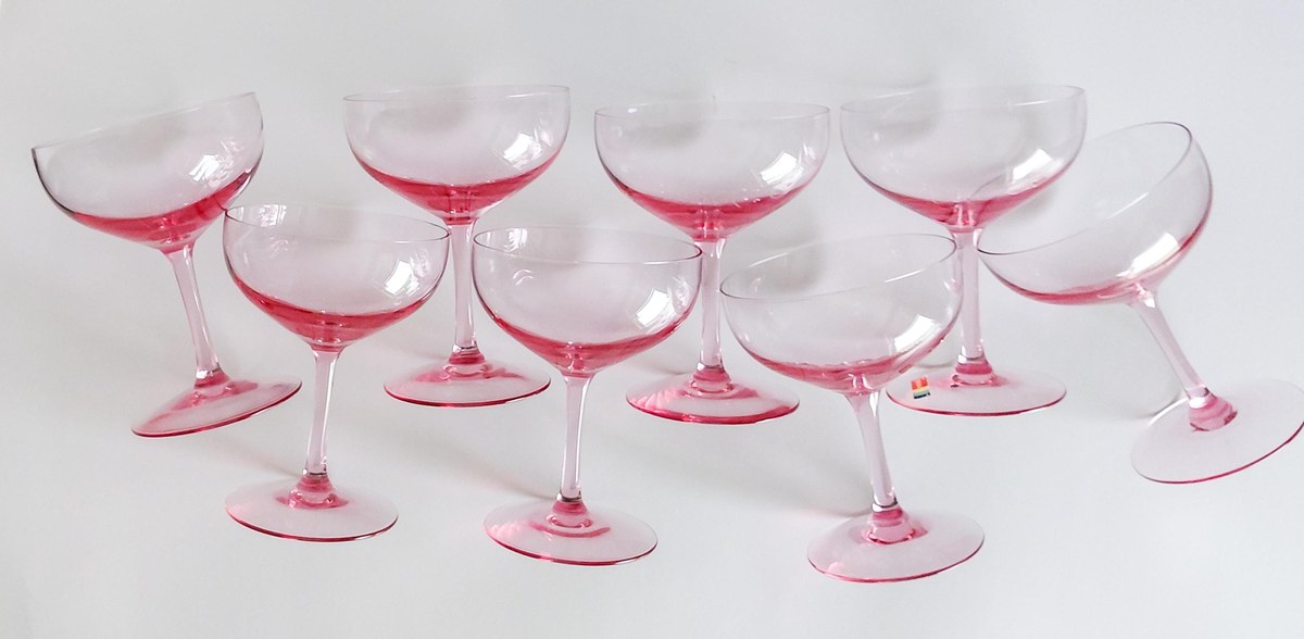 Fostoria Silhouette Pink Champagne Coupes Set of 8 Vintage Crystal Stemware, view 15