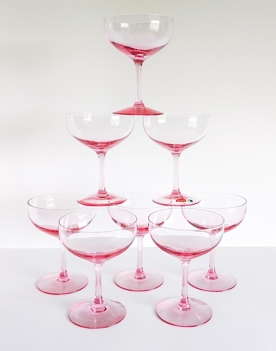 Fostoria Silhouette Pink Champagne Coupes Set of 8 Vintage Crystal Stemware, view 16