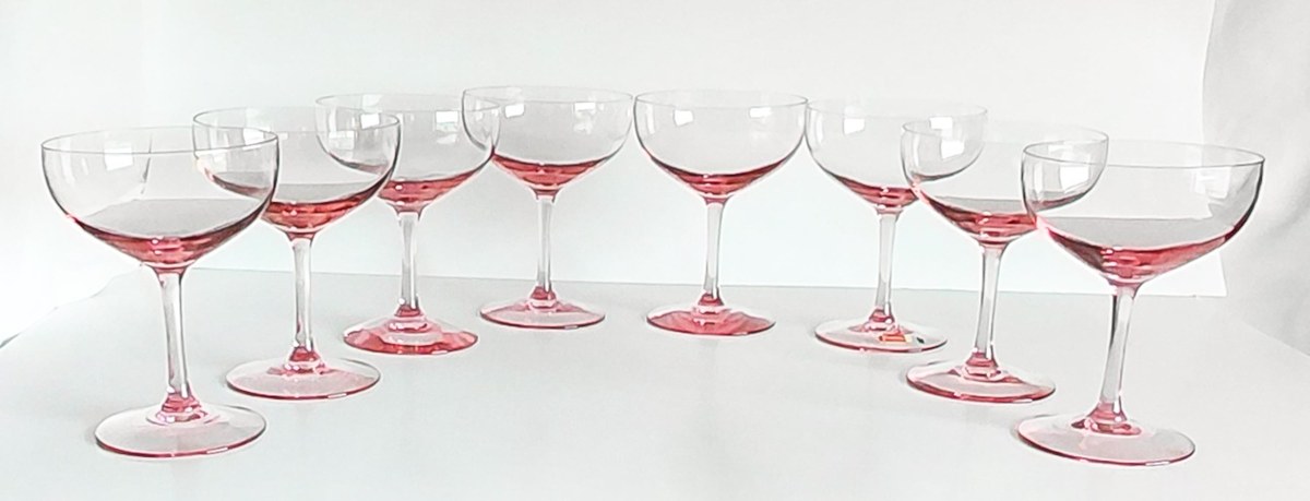 Fostoria Silhouette Pink Champagne Coupes Set of 8 Vintage Crystal Stemware, view 2
